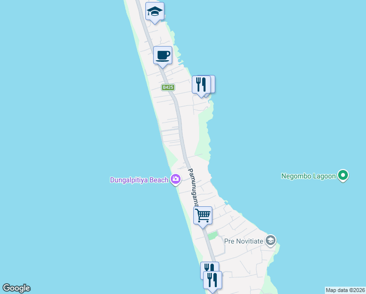 map of restaurants, bars, coffee shops, grocery stores, and more near Pamunugama Road in Negombo