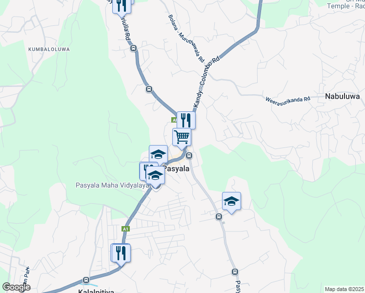 map of restaurants, bars, coffee shops, grocery stores, and more near Colombo-Kandy Road in Pasyala