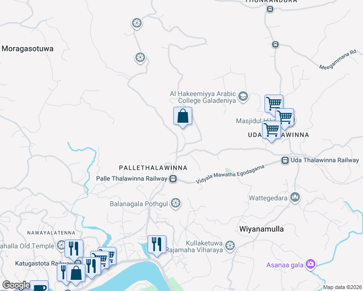 map of restaurants, bars, coffee shops, grocery stores, and more near Jambugahapitiya - Pallethalawinna Road in Katugastota
