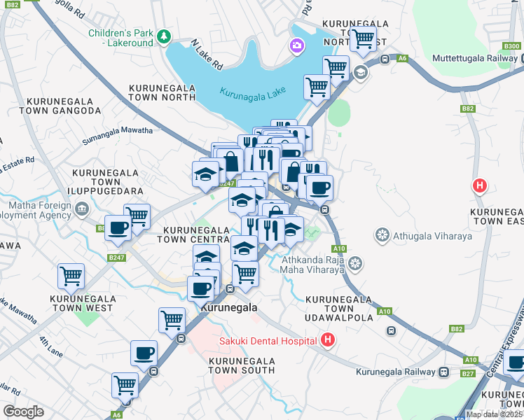 map of restaurants, bars, coffee shops, grocery stores, and more near Mihindu Mawatha in Kurunegala