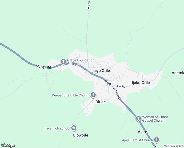 map of restaurants, bars, coffee shops, grocery stores, and more near Iseyin-Ibadan Road in Ijaiye Orile