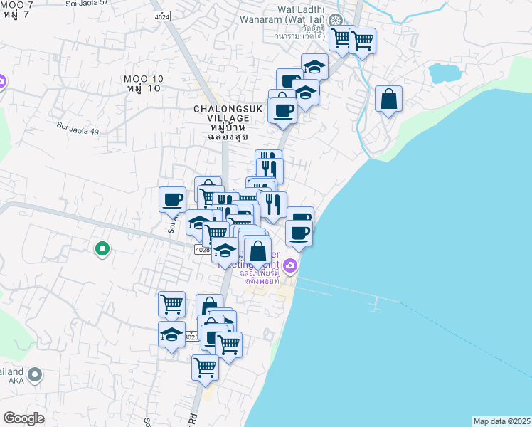 map of restaurants, bars, coffee shops, grocery stores, and more near ถนน เจ้าฟ้าตะวันออก in Tambon Chalong