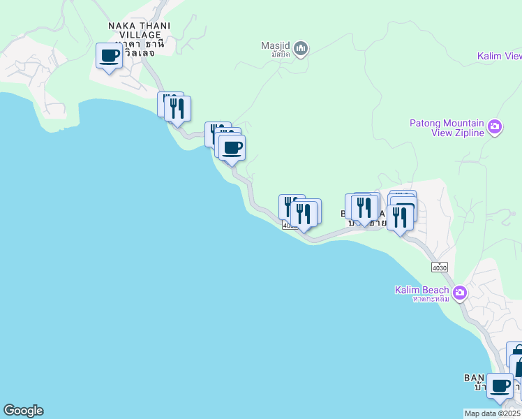 map of restaurants, bars, coffee shops, grocery stores, and more near 48 Kammala - Patong Road in Tambon Kamala