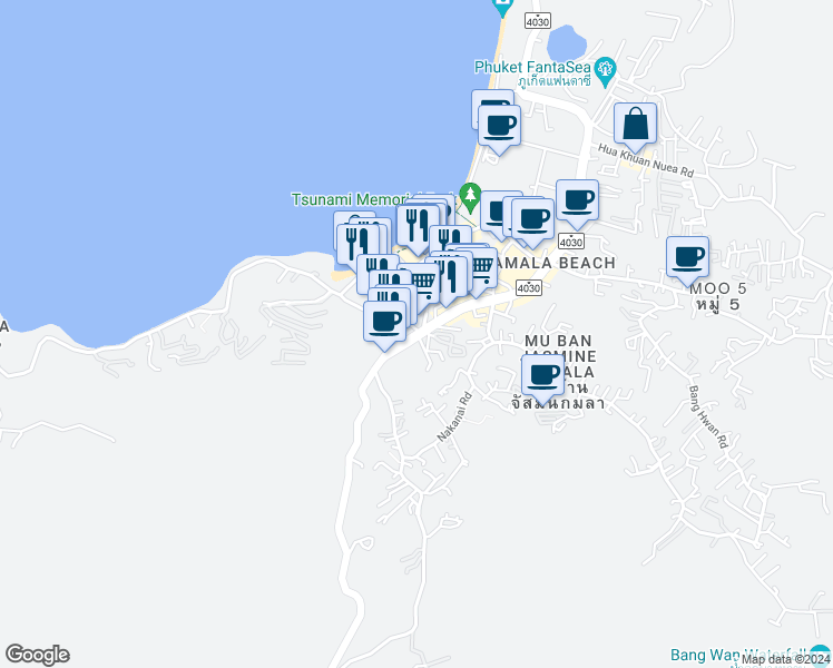 map of restaurants, bars, coffee shops, grocery stores, and more near 48 Kammala - Patong Road in Tambon Kamala