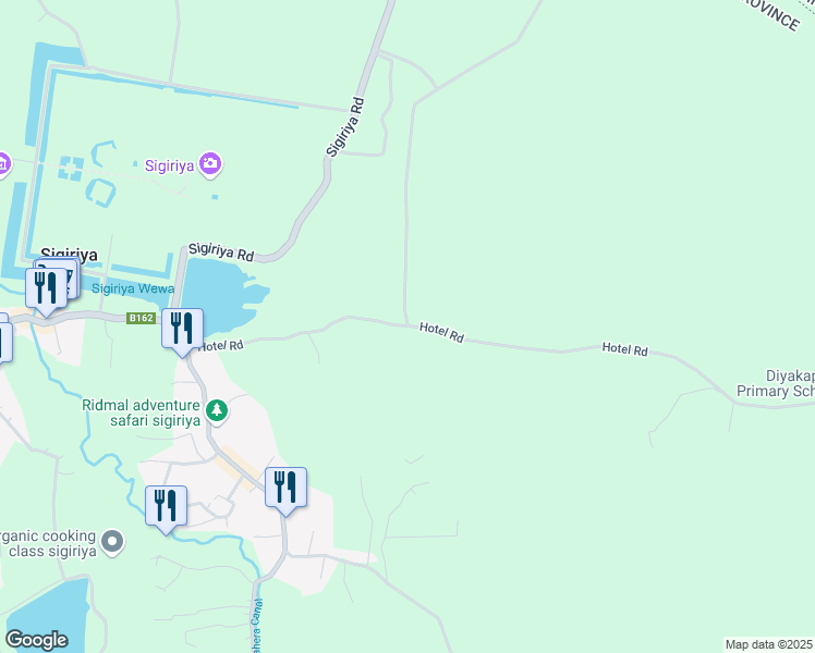 map of restaurants, bars, coffee shops, grocery stores, and more near Hotel Road in Sigiriya