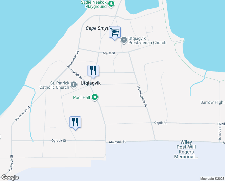 map of restaurants, bars, coffee shops, grocery stores, and more near 1400-1450 Nachik Street in Barrow