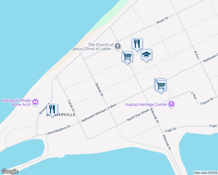 map of restaurants, bars, coffee shops, grocery stores, and more near 4246-4298 Karluk St in Barrow