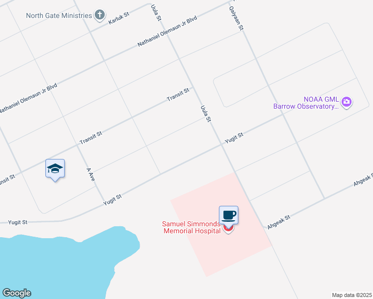 map of restaurants, bars, coffee shops, grocery stores, and more near 7700-7746 Yugit Street in Barrow