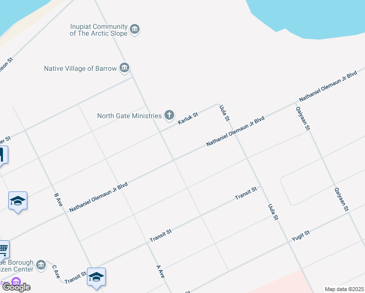 map of restaurants, bars, coffee shops, grocery stores, and more near Ahmoagak Avenue in Barrow