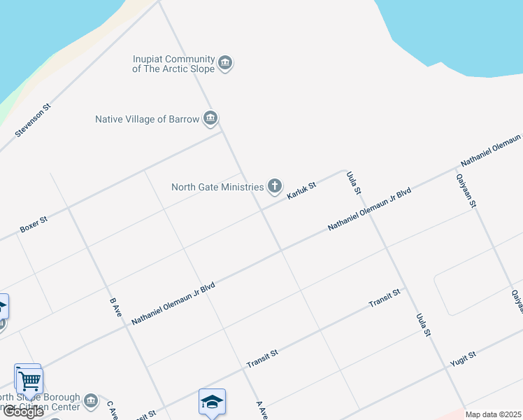map of restaurants, bars, coffee shops, grocery stores, and more near Ahmoagak Avenue in Utqiagvik