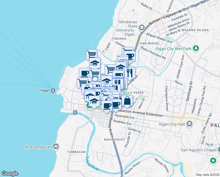 map of restaurants, bars, coffee shops, grocery stores, and more near Mariano Badelles Sr. Street in Iligan City