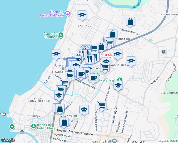 map of restaurants, bars, coffee shops, grocery stores, and more near Miguel Sheker Avenue in Iligan City
