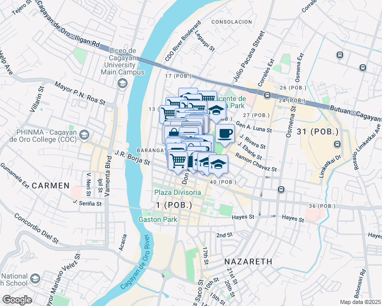 map of restaurants, bars, coffee shops, grocery stores, and more near Mabini Street in Cagayan de Oro