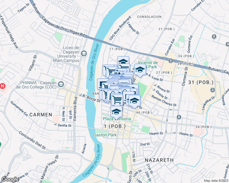 map of restaurants, bars, coffee shops, grocery stores, and more near Mabini Street in Cagayan de Oro