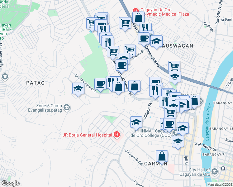 map of restaurants, bars, coffee shops, grocery stores, and more near Zone 2 Patag in Cagayan de Oro
