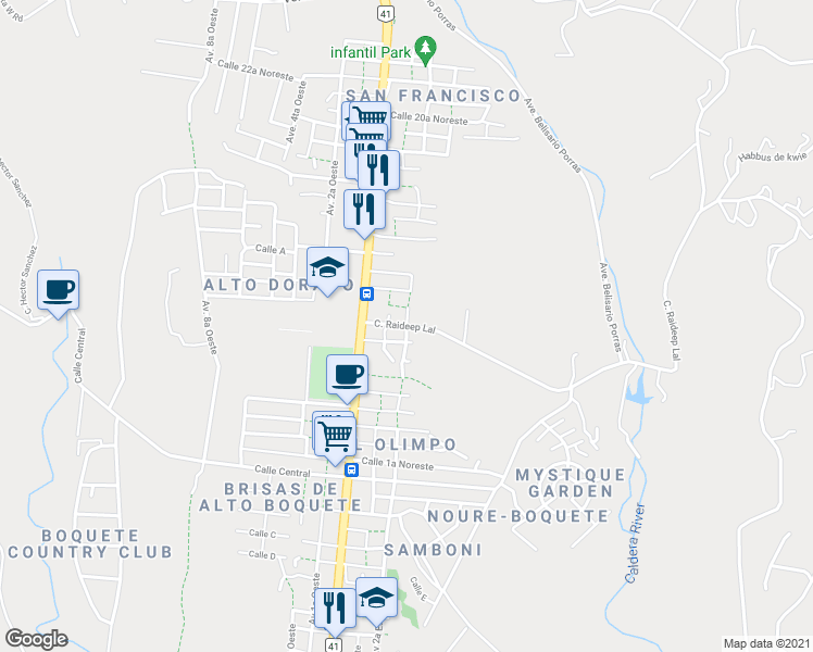 map of restaurants, bars, coffee shops, grocery stores, and more near Calle 8a Noreste in Bajo Boquete