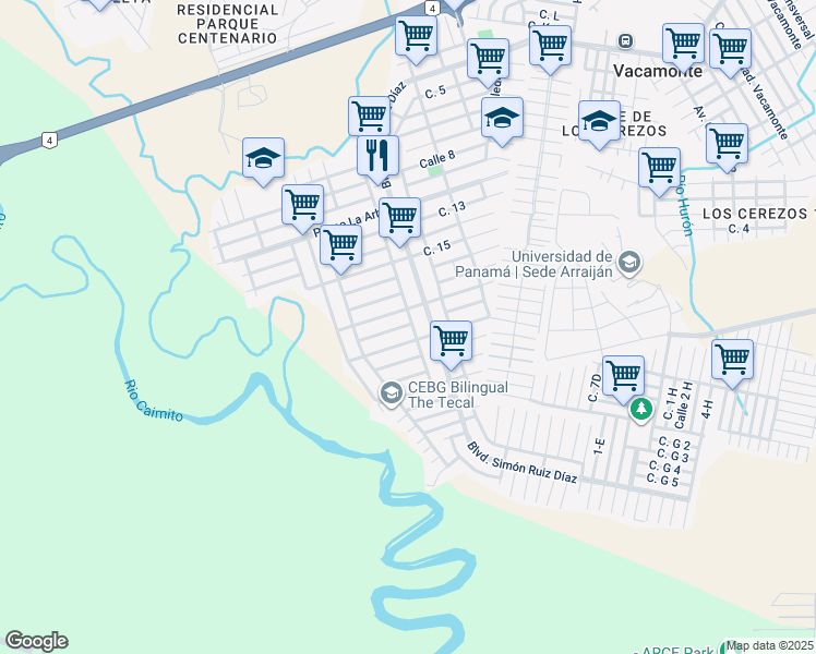 map of restaurants, bars, coffee shops, grocery stores, and more near el tecal in Vacamonte