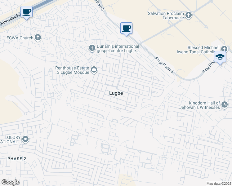 map of restaurants, bars, coffee shops, grocery stores, and more near in Lugbe