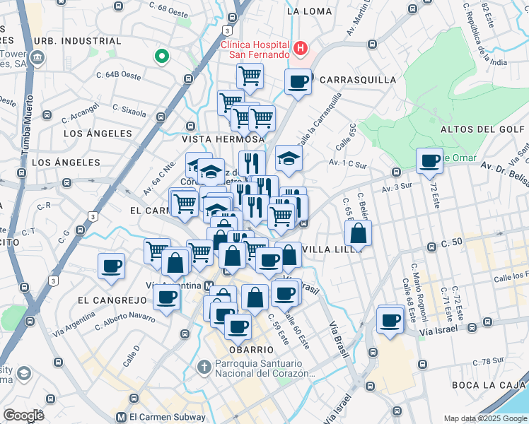 map of restaurants, bars, coffee shops, grocery stores, and more near in Panama