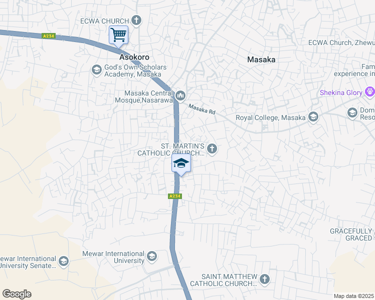 map of restaurants, bars, coffee shops, grocery stores, and more near in Asokoro