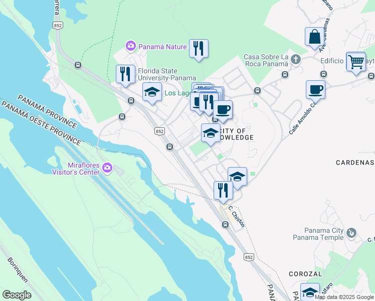 map of restaurants, bars, coffee shops, grocery stores, and more near 104 Calle Luis Bonilla in Panamá