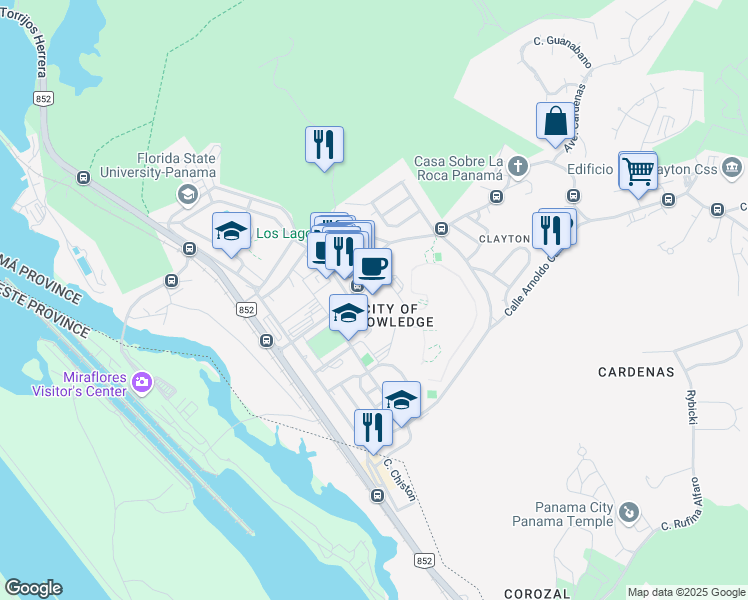 map of restaurants, bars, coffee shops, grocery stores, and more near in Panama City
