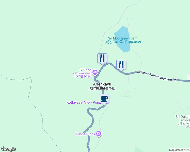map of restaurants, bars, coffee shops, grocery stores, and more near National Highway 744 in Puliyarai R.F. Part
