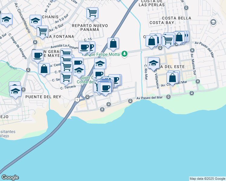 map of restaurants, bars, coffee shops, grocery stores, and more near Avenida de la Rotonda in Panamá