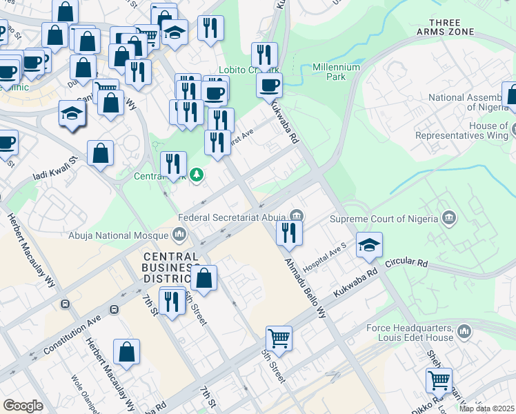 map of restaurants, bars, coffee shops, grocery stores, and more near 3rd Avenue in Abuja