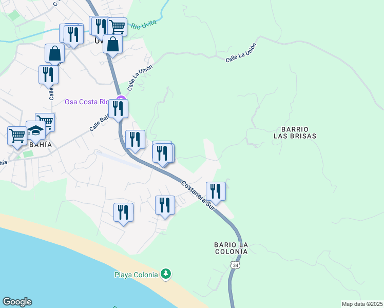 map of restaurants, bars, coffee shops, grocery stores, and more near in Uvita