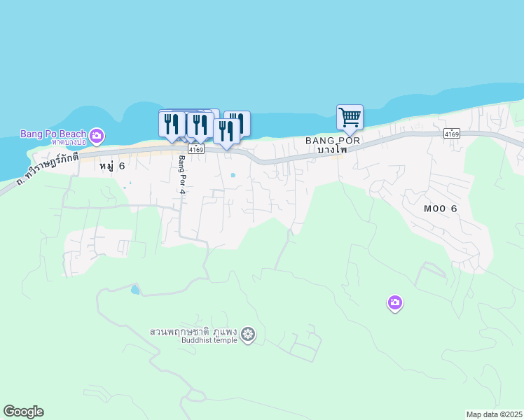 map of restaurants, bars, coffee shops, grocery stores, and more near ถนนบางปอซอย.3 in Amphoe Ko Samui