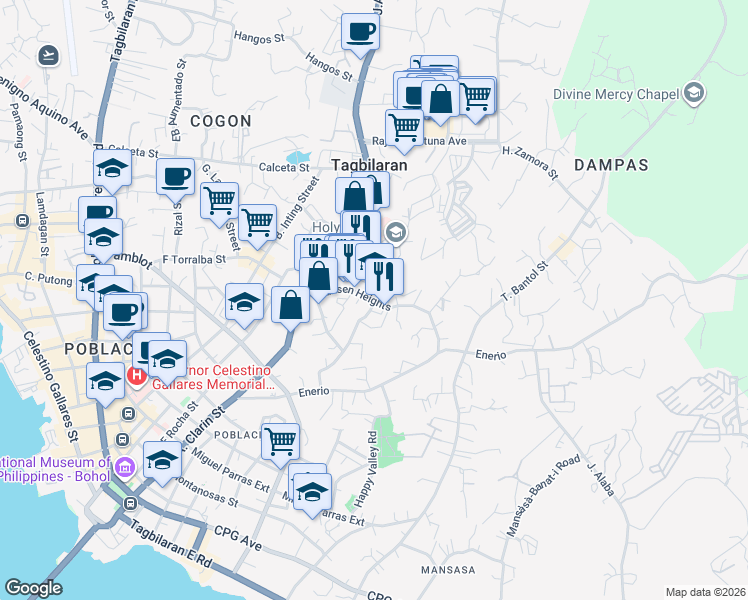 map of restaurants, bars, coffee shops, grocery stores, and more near Jansen Heights in Tagbilaran City