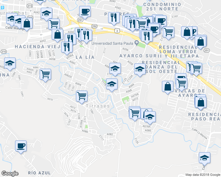 map of restaurants, bars, coffee shops, grocery stores, and more near D066 in Tirrases