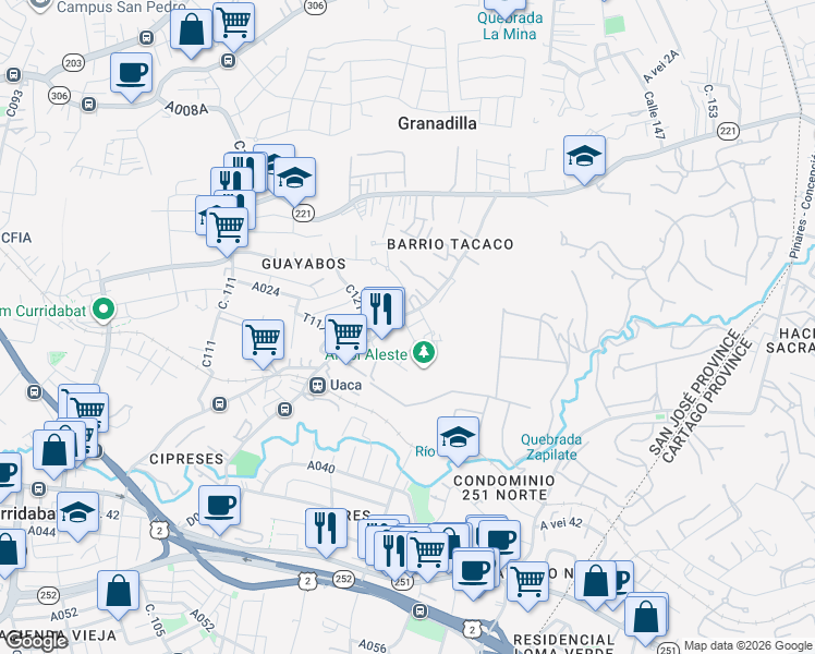 map of restaurants, bars, coffee shops, grocery stores, and more near D032A in Granadilla