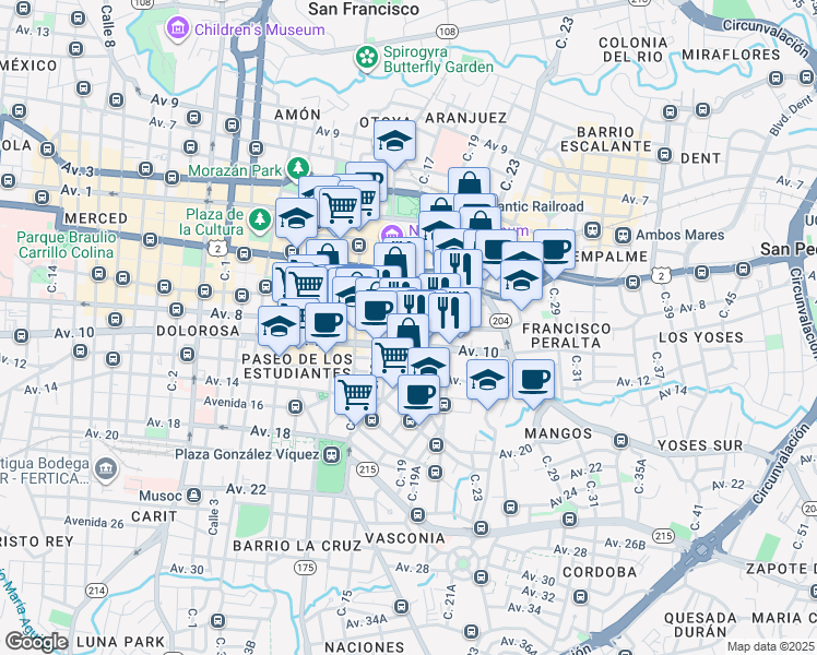 map of restaurants, bars, coffee shops, grocery stores, and more near in San José