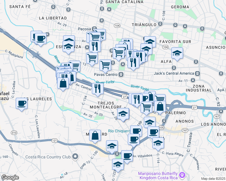 map of restaurants, bars, coffee shops, grocery stores, and more near Autopista Próspero Fernández in San Rafael