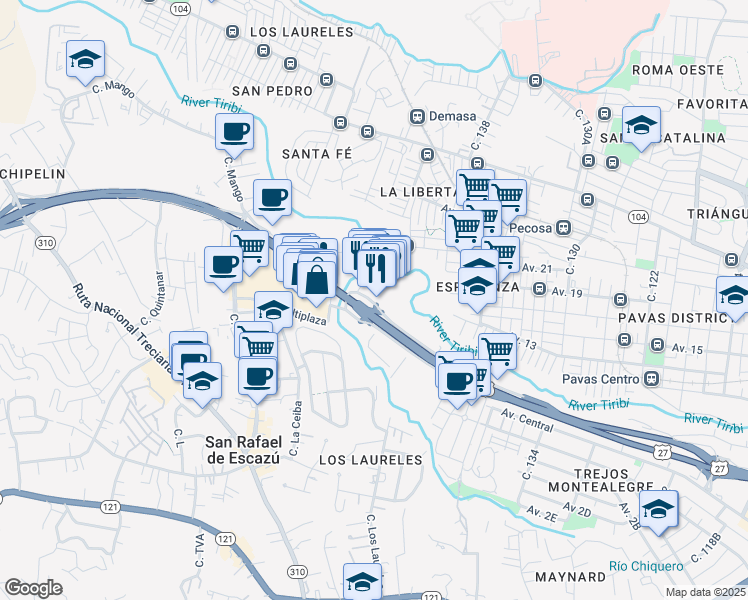 map of restaurants, bars, coffee shops, grocery stores, and more near Autopista Próspero Fernández in San Rafael