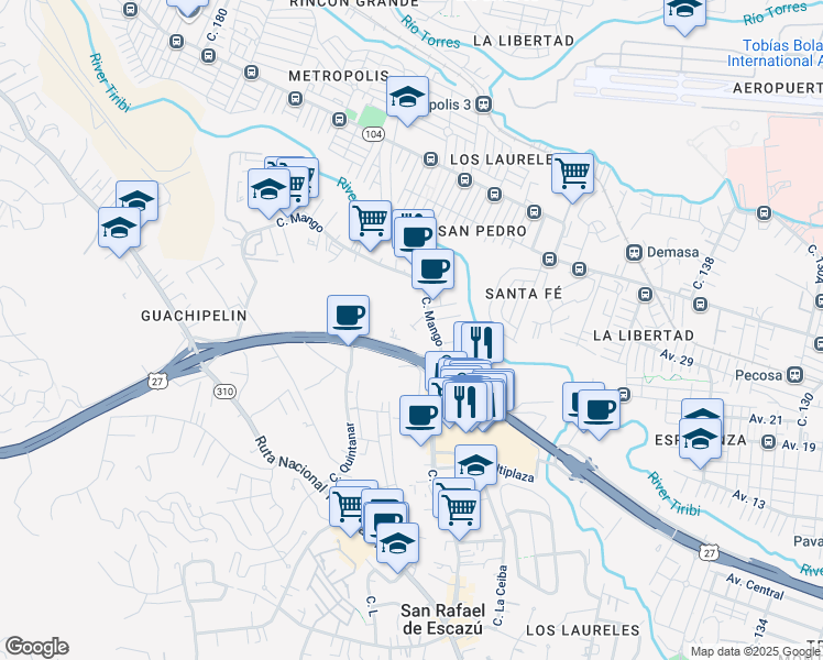 map of restaurants, bars, coffee shops, grocery stores, and more near in San Rafael