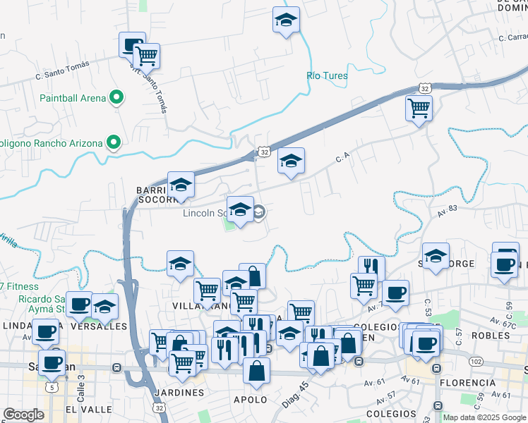 map of restaurants, bars, coffee shops, grocery stores, and more near Calle El Socorro in Santo Domingo