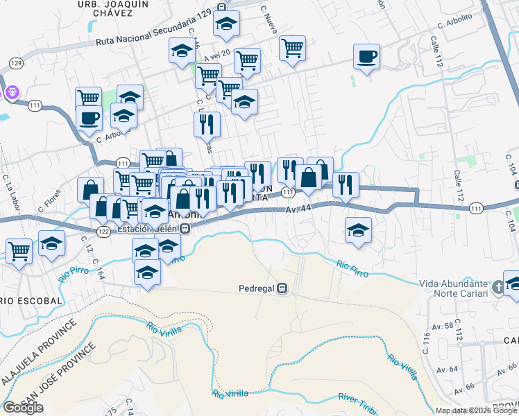 map of restaurants, bars, coffee shops, grocery stores, and more near in Belén
