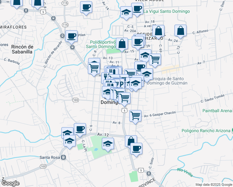 map of restaurants, bars, coffee shops, grocery stores, and more near in Santo Domingo