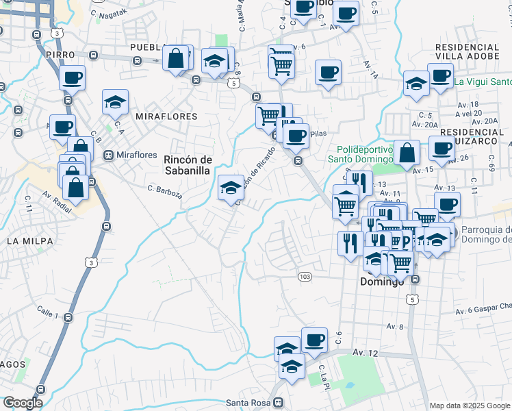 map of restaurants, bars, coffee shops, grocery stores, and more near Rincón de Ricardo in San Pablo