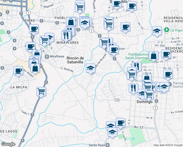 map of restaurants, bars, coffee shops, grocery stores, and more near Rincón de Ricardo in San Pablo