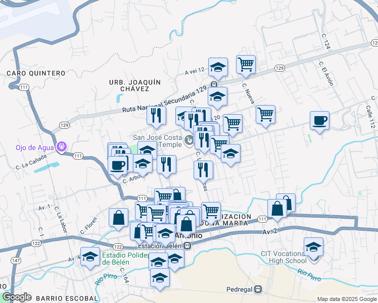 map of restaurants, bars, coffee shops, grocery stores, and more near in Belén