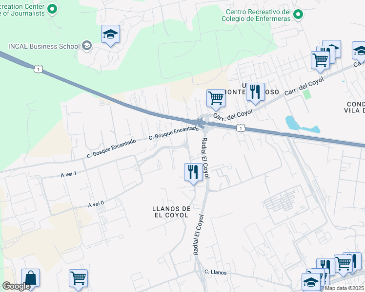 map of restaurants, bars, coffee shops, grocery stores, and more near in Alajuela