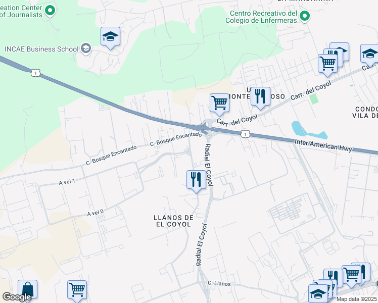 map of restaurants, bars, coffee shops, grocery stores, and more near in Alajuela