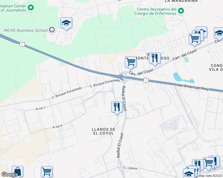 map of restaurants, bars, coffee shops, grocery stores, and more near Zona Franca Coyol in Alajuela